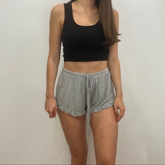 NWT Grey Ruffle Trim Lounge Shorts - Picture 4 of 5